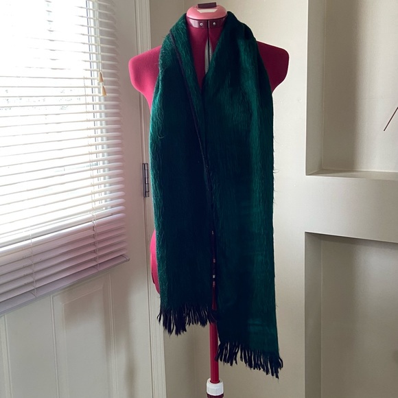 Green and black fringe hem scarf. Great used condition. - Picture 3 of 5